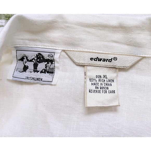 Edward Irish Linen Tunic Shirt XL Ivory Button Down Utility Long Sleeve Classic - Picture 11 of 12